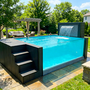 สระว่ายน้ำไฟเบอร์กลาสทรงสี่เหลี่ยมแบบตั้งพื้นกลางแจ้งสุดหรูพร้อมใช้งานสำหรับเด็กและผู้ใหญ่ - Product Image 1