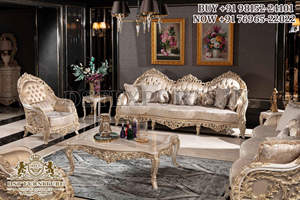 Juego de Sofás de Lujo de 8 Plazas Tallados a Mano en India, Muebles de Estilo Francés e Italiano, Juego de Sofás de 8 Plazas de Estilo Italiano - Product Image 5