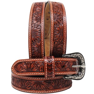 Rodeo – ceinture de Cowboy en cuir de haute qualité, motif tournesol entièrement gaufré, Style occidental, fabricant indien en gros - Product Image 2