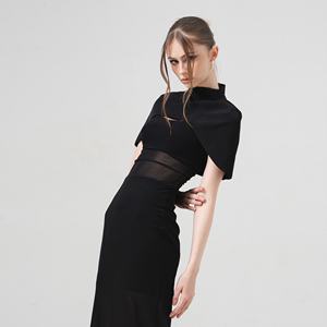 Robe longue en maille tricotée en coton mélangé pour femmes Body Fit Style de soirée droit en noir extensible vêtements confortables - Product Image 4