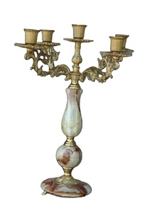 Bougeoir en marbre onyx laiton Vintage, bougeoir Onyx, bougeoirs en laiton et onyx vintage - Product Image 3