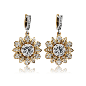 Auténtico diseño de forma de flor CZ piedra otomana pendientes colgantes turco hecho a mano venta al por mayor 925 joyería de plata esterlina - Product Image 1