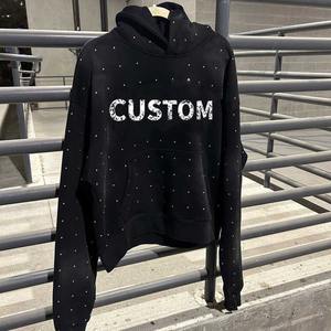 Haute qualité vêtements pour hommes Streetwear Hip Hop lavage à l'acide strass à capuche personnalisé soleil délavé surdimensionné pull noir hommes sweats à capuche - Product Image 5