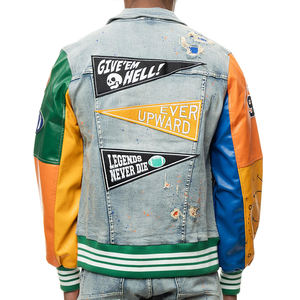 Wholesale Custom Logo Leather Sleeves Embroidery Black Couple College Baseball Men's Jacket Letterman Crop Varsity Jacket - Product Image 2