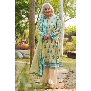Ensemble 3 pièces modeste en mousseline de coton imprimé floral uni avec fermetures éclair, logo personnalisé, grandes tailles XS-CL-62107B pour occasions formelles de jour - Product Image 1