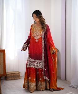 Robes de fête cousues indiennes Sharara Eid Maria formelle belle Boutique de style indien Design haut Sharara Dupatta ensemble - Product Image 1
