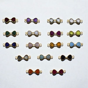 Charme de connecteur en pierre précieuse de labradorite naturelle à double boucle - Charmes de pierres précieuses en argent S925 avec sertissage en or flashy - Product Image 3