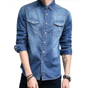 High Quality Breathable <b>Mens</b> Denim <b>Shirt</b> Long Sleeve Button Down Casual Denim <b>Shirts</b> Wholesale Cheep Price Denim <b>Shirt</b> - Product Image 2