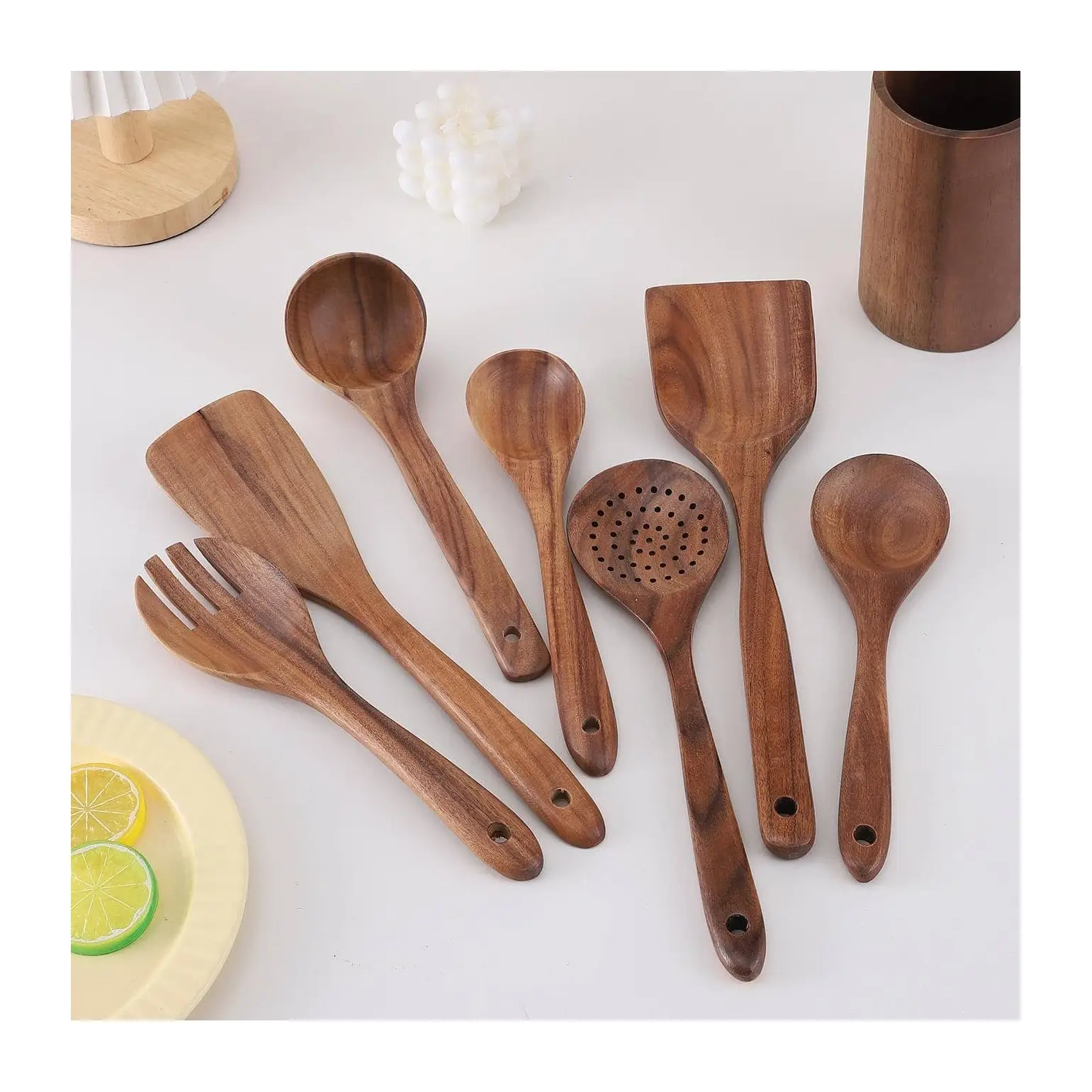 Peralatan masak aksesoris dapur rumah tangga, spatula kayu, set peralatan masak dengan ukiran logo kustom