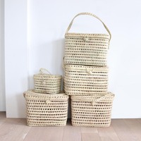 Panier de pique-nique carré pliable jaune fait main, mini-lampe sur pied, sac de rangement en paille non tissée, double usage, style antique 16x22x12cm