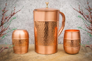 Hammered And Plain Print Copper Water Serving Pot Customized Ayurvedic Certified Copper Jugs Water <b>Pitcher</b> With Lid Good Health - Product Image 4