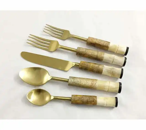 Poignée en résine aspect marbre Ensemble de couverts tendance Manche en bois de résine Acier inoxydable Cuillère Fourchette Couteau Ensemble de couverts de table Ménage - Product Image 3