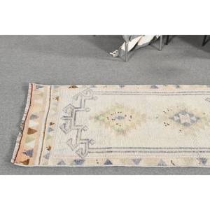 พรมตุรกีโบราณ2.4 x 11.5ft เบจขนสัตว์สานแบนพร้อมลวดลายปริศนาและยางรองดีไซน์ห้องโถงทรงสี่เหลี่ยมผืนผ้า - Product Image 2