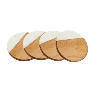 Natural White <b>Marble</b> Coaster Sets Various Styles Wood And <b>Marble</b> Mango coaster Made In India - Product Image 6