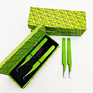 Pinzas verdes de bota delgada de 90 grados de alta precisión, cajas de pinzas de pestañas Hello Kitty ecológicas, puntiagudas para extensiones de pestañas - Product Image 3