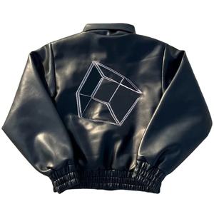 Chaqueta Universitaria de Béisbol Personalizada con Logotipo Bordado en Lona para Hombre, Invierno, con Cuello Alto y Mangas de Cuero, Unisex - Product Image 2