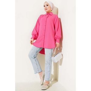 Camisa de jacquard con manga de globo autoestampada fucsia - Product Image 3