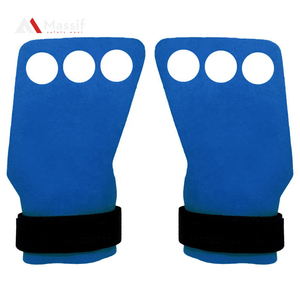 Cuir de vache 3 trous gymnastique paume protecteur Pad haltérophilie poignées et enveloppes de soutien de poignet réglables - Product Image 2