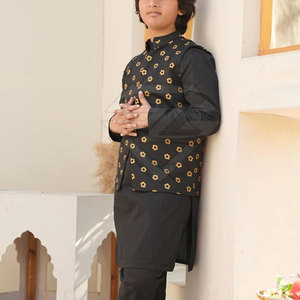 <b>Kids</b> Kurta <b>Pajama</b> and Waistcoat Set <b>for</b> Festive Occasions Royal Style <b>Kids</b> Kurta <b>Pajama</b> with Handcrafted Waistcoat - Product Image 4