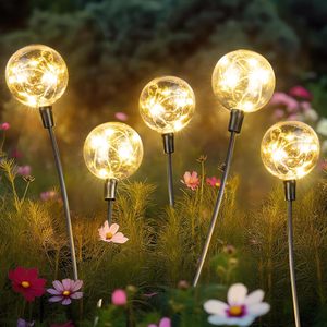 Lot de 4 lampes solaires à globe avec 16 LED 2700K blanc chaud, télécommande, indice de protection IP44, intensité réglable, angle de faisceau de 360° pour jardin extérieur, patio - Product Image 1