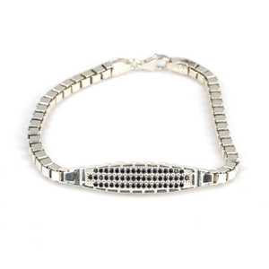 925 Sterling Silver Onyx Stone <b>Cube</b> Chain Tennis Bracelet Fashion Accessory - Product Image 5