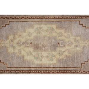 พรมขนสัตว์3.6ft สีเบจสีน้ำตาลคลาสสิกขนาด1.7 x แบบตุรกีดีไซน์แบบเย็บปะติดสำหรับทางเข้าห้องนั่งเล่นหรือห้องนอน - Product Image 4