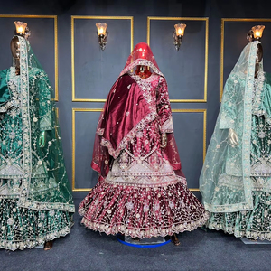 Regal Velvet Farsi Bridal Gharara con doble Dupatta Full Heavy Flare y Sparkling Jarkan Stone Work en 7 colores de boda - Product Image 1