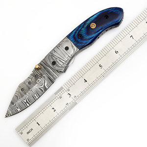 Cuchillo plegable de acero de Damasco de alta calidad, hecho a mano, para acampar al aire libre, caza, cuchillos de bolsillo, mango de madera, Funda de cuero OEM - Product Image 5