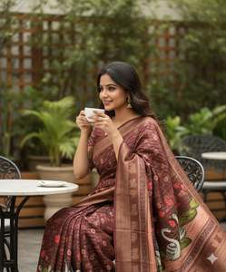 Nuevo Sari de Seda Suave con Hermoso Ribete para Mujer y Blusa con Estampado Digital - Product Image 5