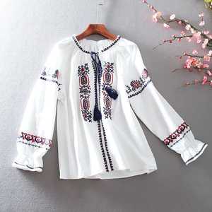 Nouvelle tunique d'été à broderie florale pour femmes, tunique courte à col rond, décontractée, à manches longues, 2022 - Product Image 5