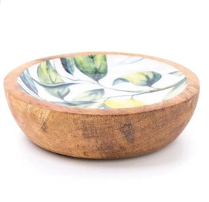 Ensaladera decorativa de madera con esmalte de hoja de diseño impreso personalizable, juego de vajilla de madera de mango multiusos - Product Image 1