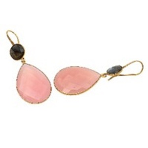 Pendientes de plata de ley 925 con gema de labradorita y Calcedonia rosa, pendientes redondos de forma de pera, novedad - Product Image 1