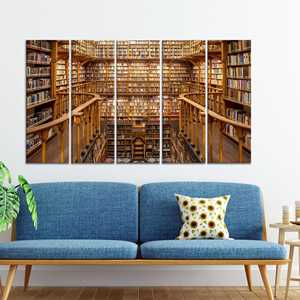 Elegante obra de arte impresa en lienzo: decoración de pared con libros para oficina, JUEGO DE 5 LIEÑOS - Product Image 1