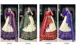 Lehenga choli อินเดียแต่งงานกับ pakistani pakistani ที่มีสีเขียวพิมพ์ผ้าฝ้ายผ้าใบ - Product Image 3