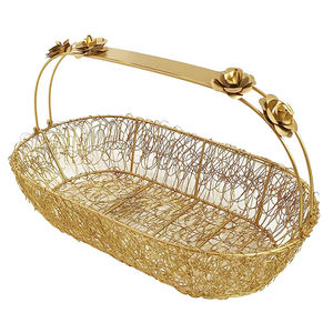 Cesta Redonda de Mimbre con Diseño Floral para Almacenamiento de Bodas, Cesta de Almacenamiento de Malla Metálica, Romántica - Product Image 6