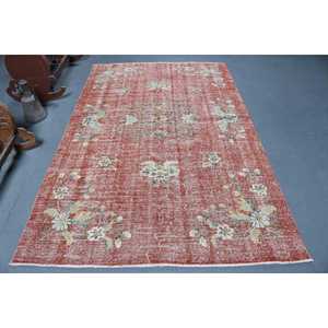 Tapis de 5,1 x 8,2 pieds, tapis turc vintage, tapis abstrait rouge et blanc - Product Image 1