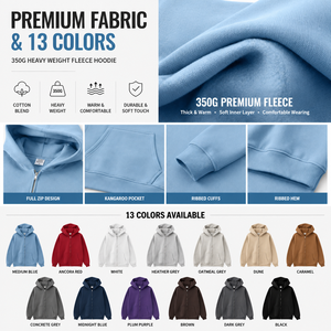 350G Heavy Weight Fleece Zip Hoodie Oversized Cotton Blend Sweatshirt <b>Men</b> Women Streetwear Hoodie OEM ODM Custom Manufacturer - Product Image 2