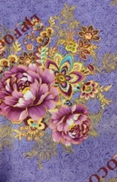 Tissu en polyester brossé à motif floral violet imprimé, motif pivoine orné, vente en gros