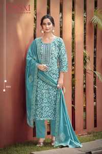 Premium algodón Batik impreso bordado trabajo Kurta Bottom Set Mal algodón Dupatta Fancy Summer Collection exportación para India - Product Image 5