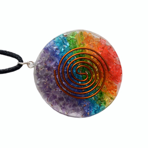 Colgante de orgón redondo de 7 Chakras para hombres y mujeres estilo Feng Shui hecho de piedras preciosas de ágata símbolo de curación espiritual del amor - Product Image 5