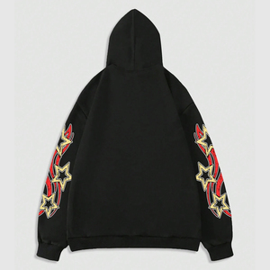 Vente en gros Sweat-shirt à capuche zippé à imprimé lettre et pentagramme de haute qualité pour hommes avec épaules tombantes et cordon de serrage - Product Image 2