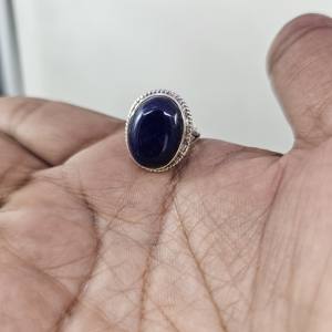 Anillo de lapislázuli de Plata de Ley 925, joyería de piedras preciosas de piedra natal de septiembre con moissanita y diamante para boda - Product Image 3