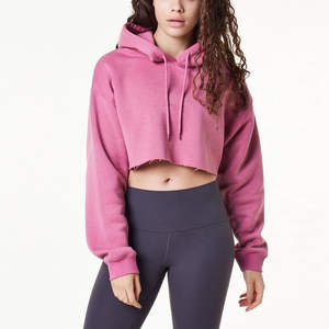 Jersey de manga larga de algodón con logotipo personalizado de alta calidad para mujer, Top corto con capucha para ropa de gimnasio y puerta de salida para mujer OEM - Product Image 6