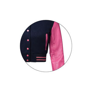 เสื้อแจ็คเก็ตวาร์ซิตี้สีชมพูกรมท่าแบบมีแถบสี พร้อมแขนหนัง สำหรับผู้ใหญ่ ใส่ได้ทั้งชายและหญิง ชุดกีฬา - Product Image 5