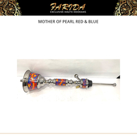 Ensemble de chicha Farida de luxe, artistique, en nacre, rouge, bleu, plaqué or, décoré de laque, en acier inoxydable, avec vase en verre - Shisha égyptienne