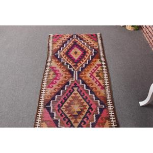 Vintage Runner Rug 2.7x10.5 ft, Turkish Kilim <b>Brown</b> Solid <b>Wool</b> Rug - Product Image 4