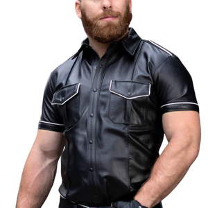 Camisa de Uniforme Perforada, Elegante Camisa de Uniforme de Cuero con Diseño Perforado para una Declaración de Moda Cómoda y Audaz - Product Image 4