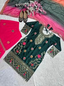 New Latest Indian& Pakistani Style Up Coming Festive Special Pure Silk Fabric Kurti& Sharara With Matching Dupatta At Lower Rate - Product Image 5