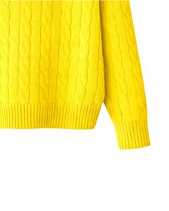 Suéter de Punto Trenzado Amarillo para Mujer, Cuello Polo, Manga Larga, Cierre de Botones, Suave, Cálido, Informal, para Invierno, Moda Femenina - Product Image 6