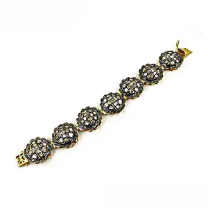 Pulsera de Diseño Floral con Baño de Oro y Diamantes Negros para Mujer - Product Image 3